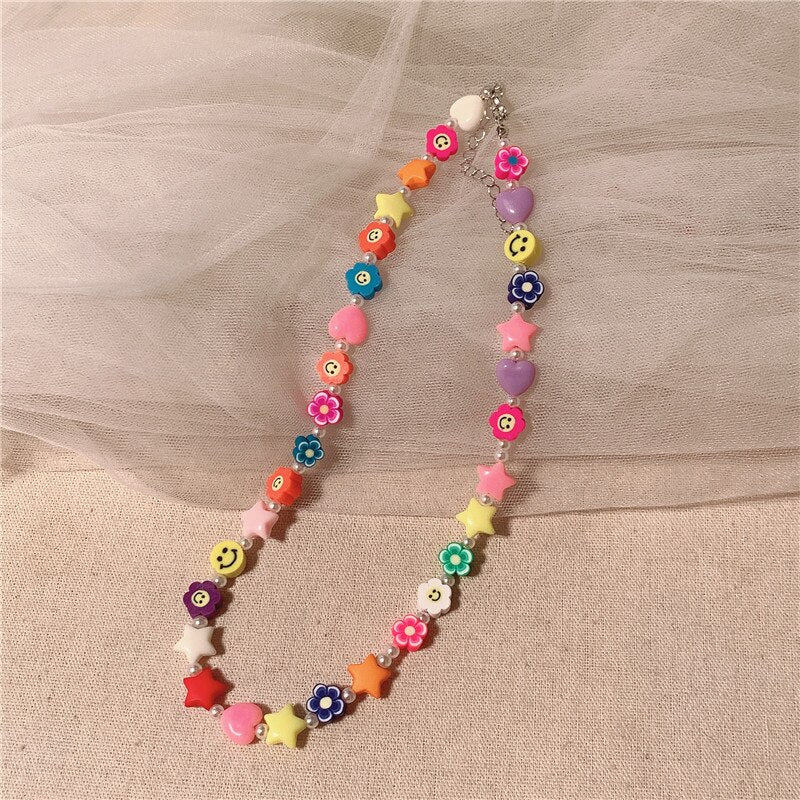 Candy Color Strawberry Apple Lemon Watermelon Star Pearl Fruit Soft Pottery Necklace For Women party Jewelry 2021 New
