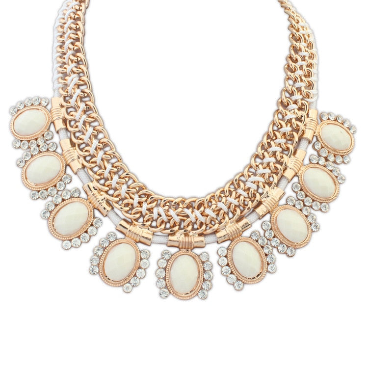 Candy Colors Sweet Fashion Big Bib Necklace Gem Stone Rhinestone Weave Pendant Necklaces for Women Party Jewelry Colares