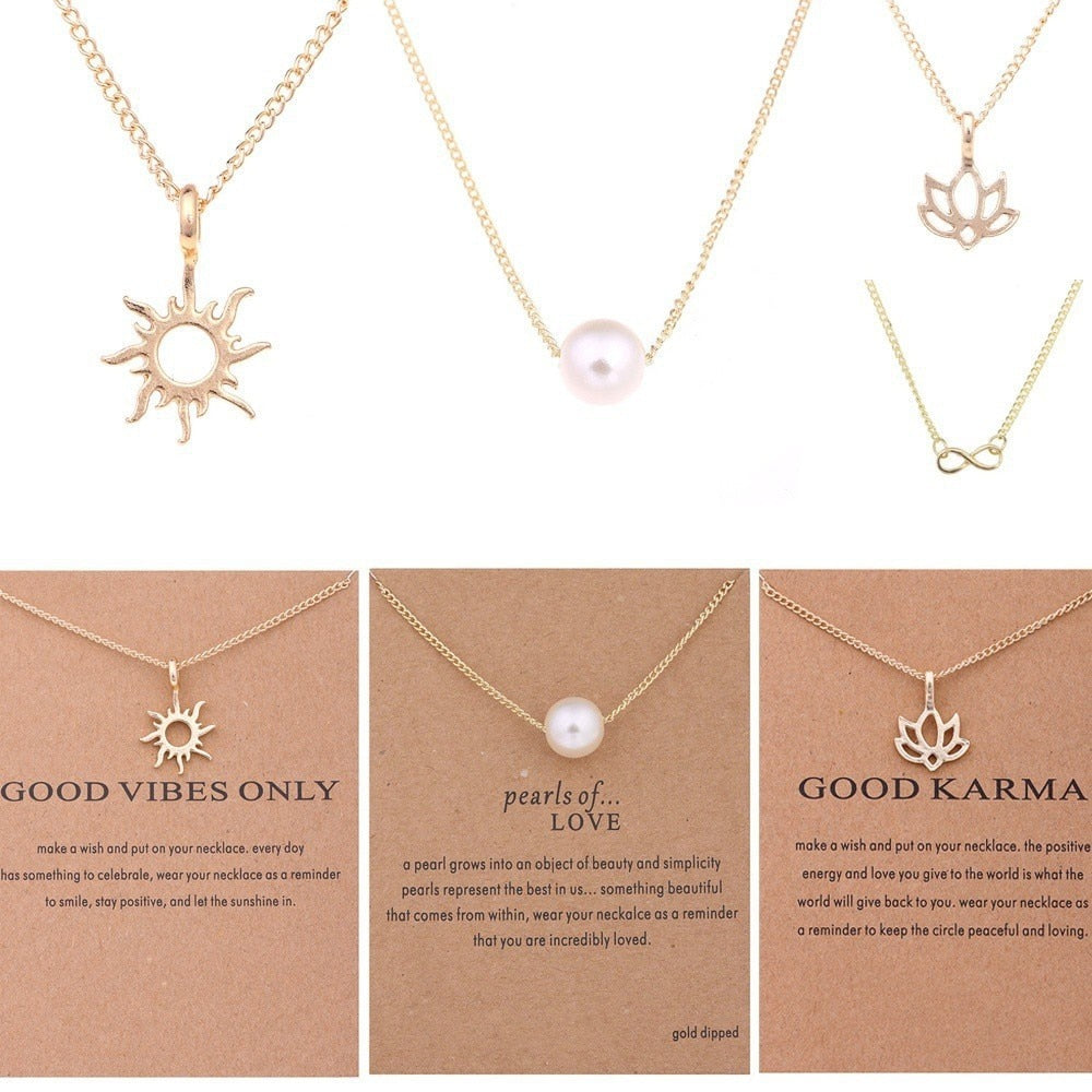(Card Is Include) love Elephant Pearl Lotus Chain Sun Lucky Horseshoe Necklace Clavicle Chains Women Jewelry