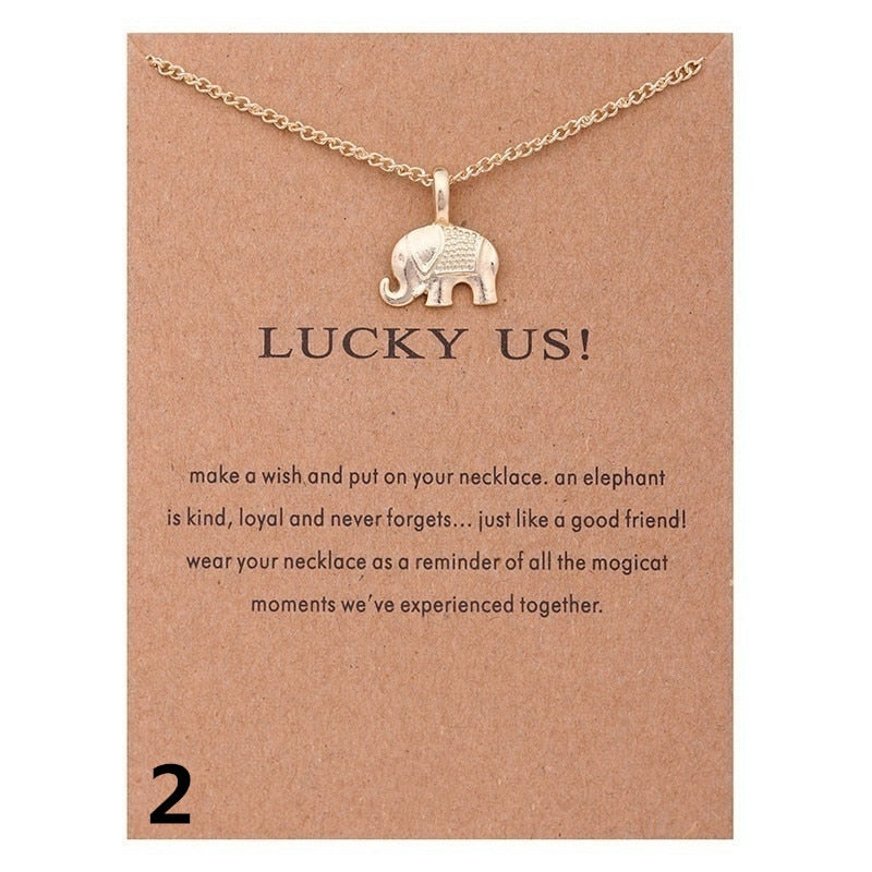 (Card Is Include) love Elephant Pearl Lotus Chain Sun Lucky Horseshoe Necklace Clavicle Chains Women Jewelry