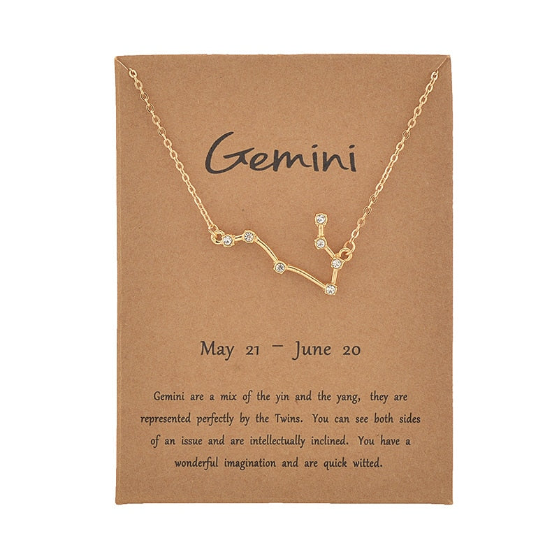 Cardboard Star Zodiac Sign 12 Constellation Necklaces Crystal Charm Gold Chain Choker Necklaces for Women Birthday Jewelry Gift