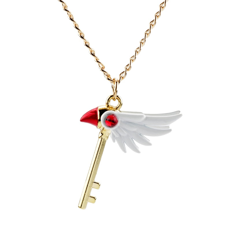 Cartoon Anime Card Captor Sakura Choker Necklaces Cardcaptor Sakura Clow Charm Pendant KINOMOTO Sealing Wand Statement Necklace