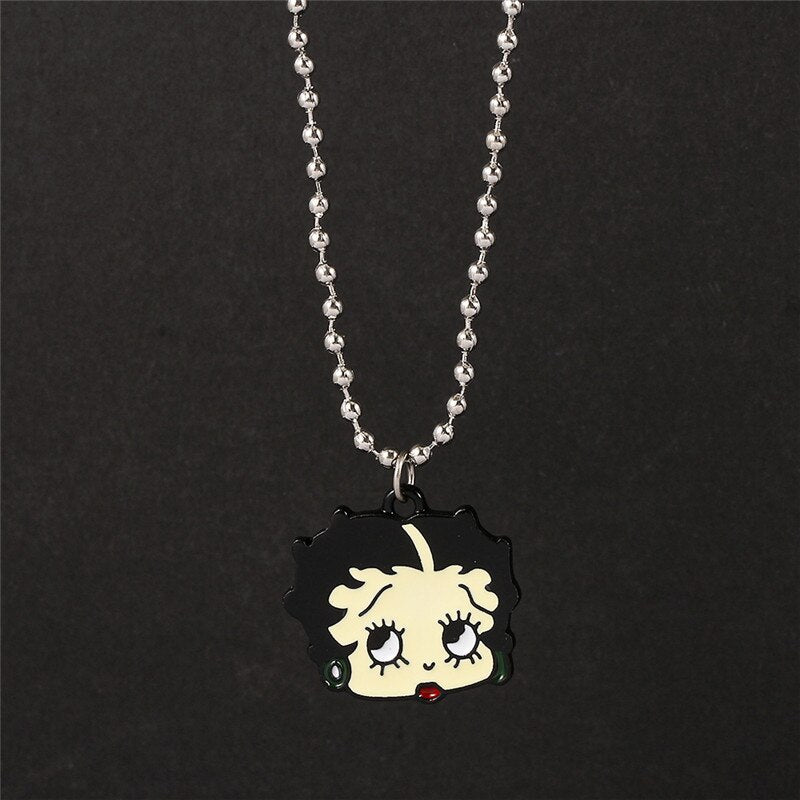 Cartoon Betty Boop Necklace Choker Enamel Metal Figure Pendant Girl Charm Bead Chain Necklaces For Women Jewelry