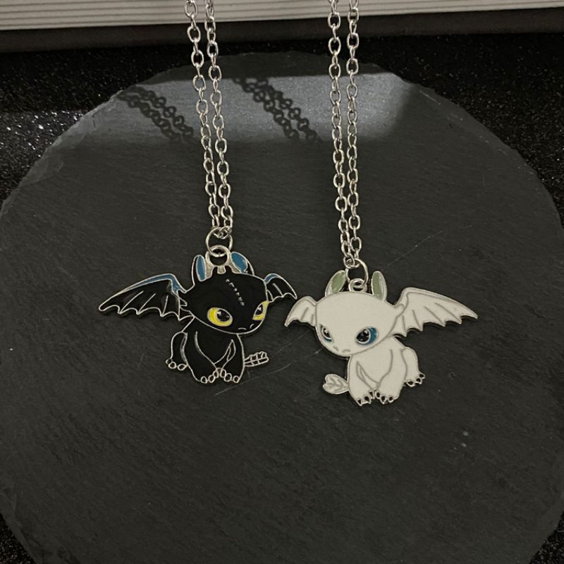 Cartoon Childlike Black&White Double Evil Necklace Men&Women Couples Korean Sweater Chain Simple Trendy Gift Jewelry