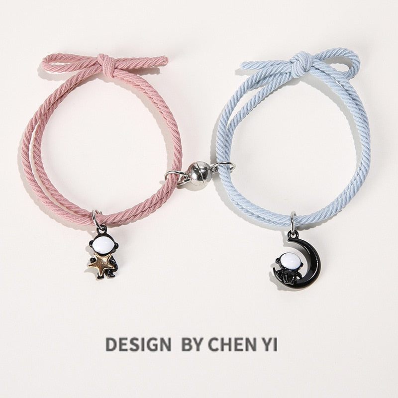 Cartoon Magnetic Couple Bracelets with Moon Robots Pendant Cute Mutually Attractive Friendship Rope Gifts for Friends TT@88