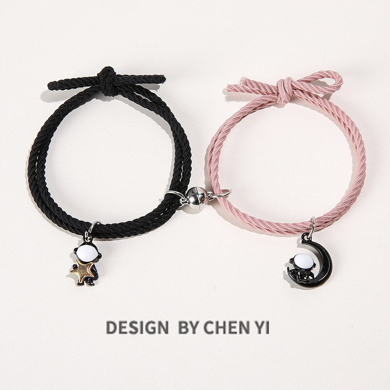 Cartoon Magnetic Couple Bracelets with Moon Robots Pendant Cute Mutually Attractive Friendship Rope Gifts for Friends TT@88