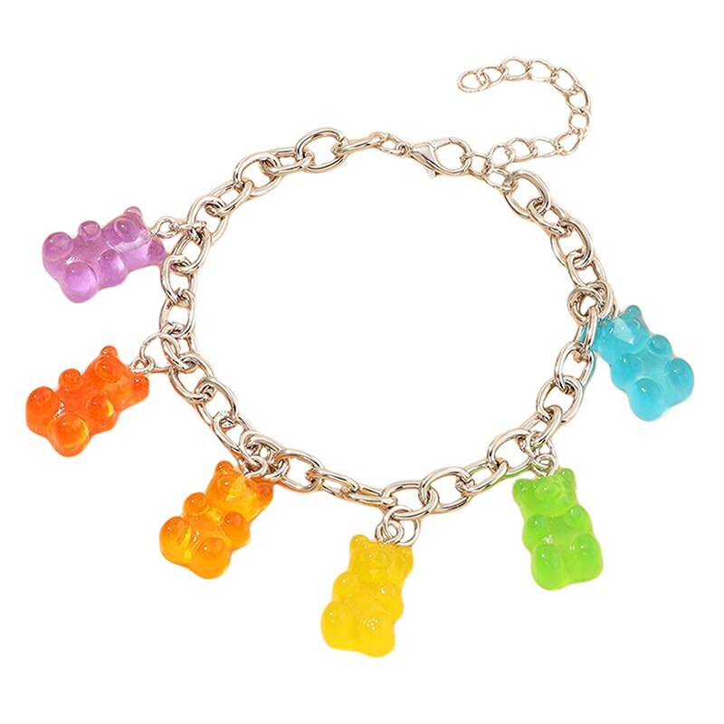 Cartoon Rainbow Candy Bear Ins Colored Gummy Candy Woman Bear Bounce Di Hip Hop Jelly Color Bracelet Girl Bracelet Gift