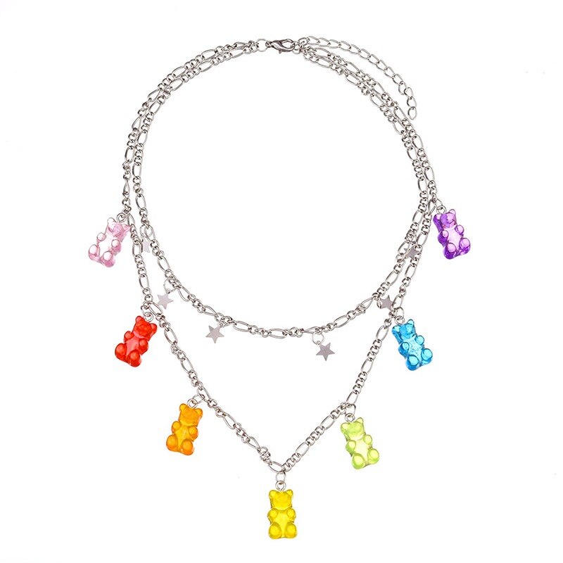 Cartoon Rainbow Candy Bear Ins Colored Gummy Candy Woman Bear Bounce Di Hip Hop Jelly Color Bracelet Girl Bracelet Gift