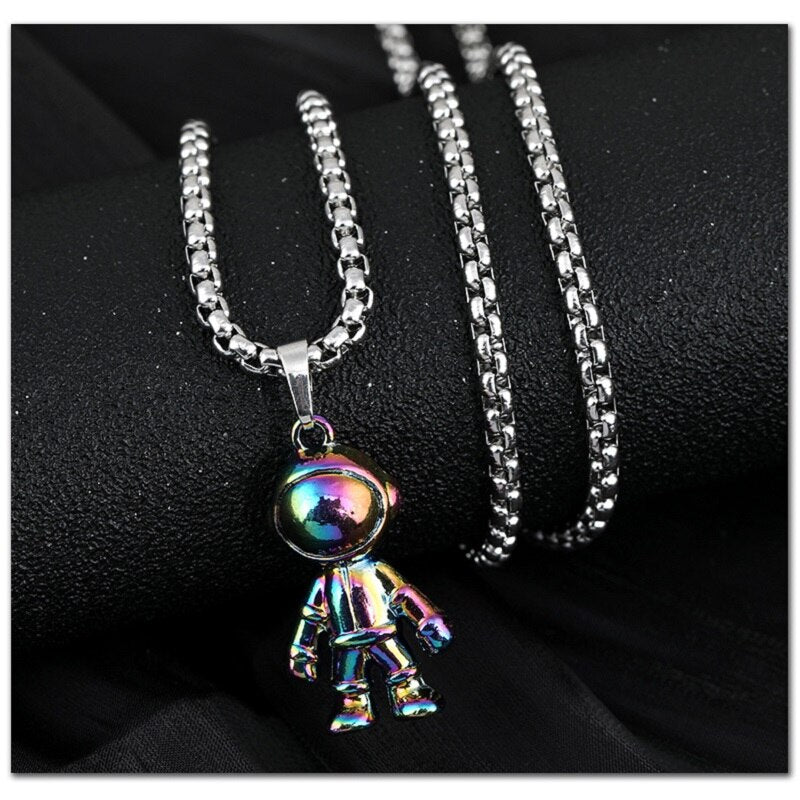 Cartoon astronaut pendant Necklace boyfriend and girlfriend couple astronaut robot simple creative hip Hop punk style