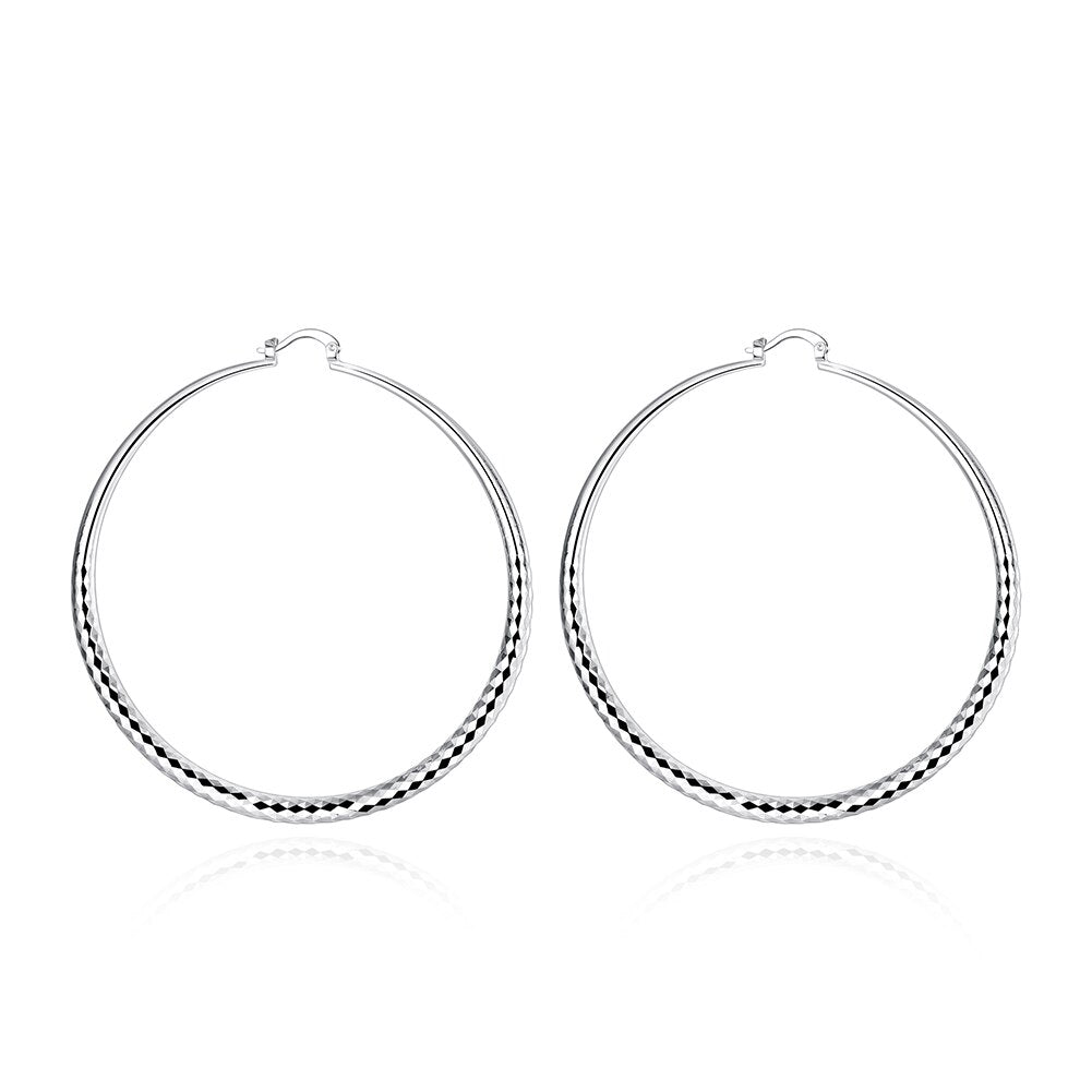 Carving 71mm/7.1cm Women's Hoop Earrings 925 Stamp Silver Color Big Earrings  Charm Jewelry 2022 Christmas GaaBou
