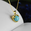 Carving Turquoise Shell Bead Design Gold Color Branch Heart Jewelry 100% 925 Sterling Silver Pendant Necklace Women Wedding Gift