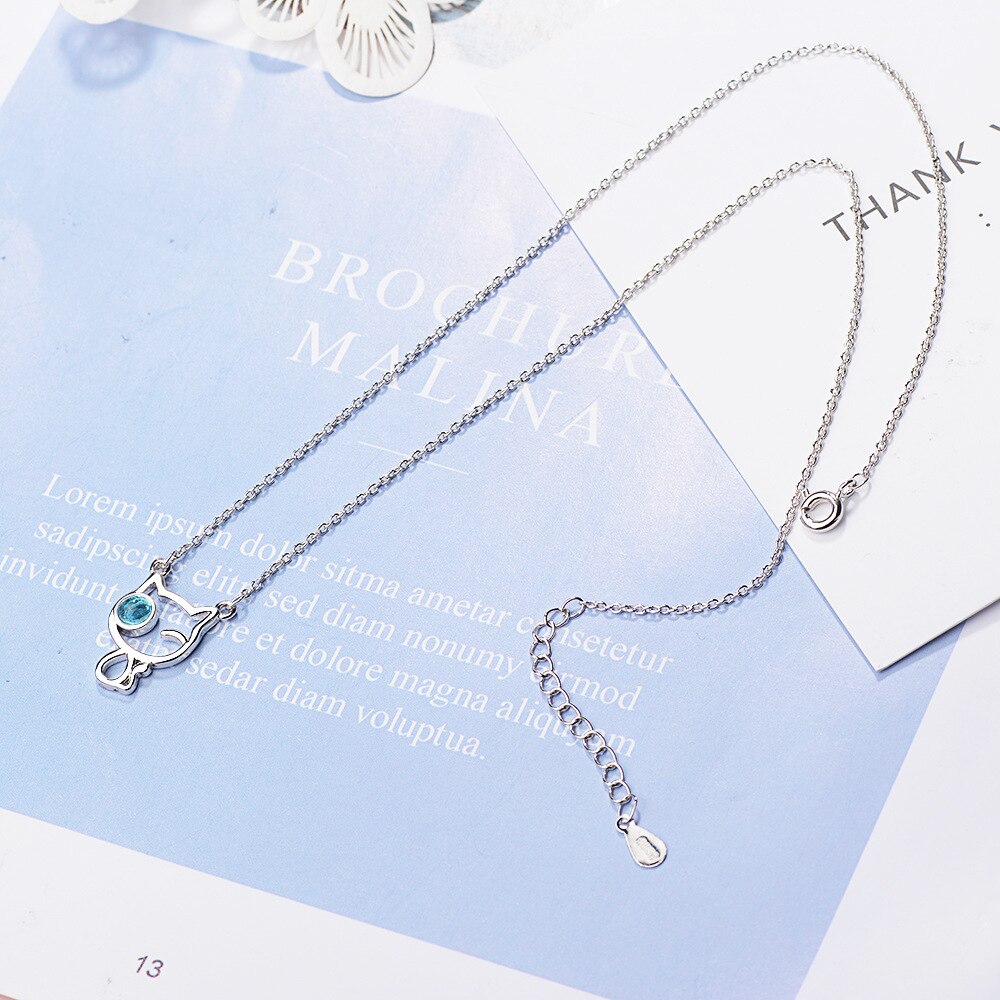 Cat Crystal Pendants And Necklaces For Women 925 Stamp Silver Color Female Wedding Party  Jewelry Gifts