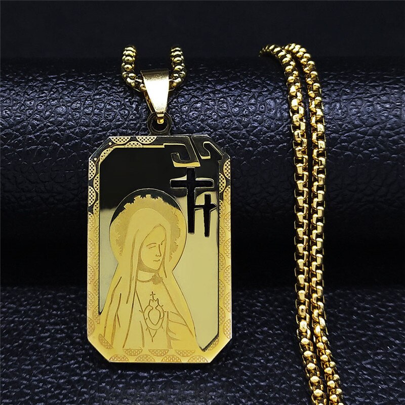 Catholic Goddess Cross Stainless Steel Virgin Mary Necklace Chain Gold Color Men/Women Multilayer Jewelry chaine homme N6001S05