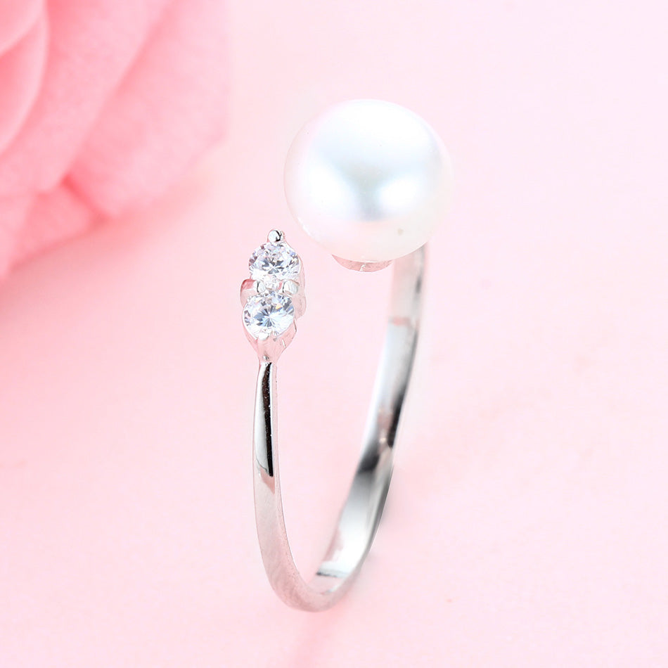 8-9 mm High Luster 100% Natural Pearl Women Engagement Rings AAA Shiny Crystal 925 Sterling Silver Jewelry