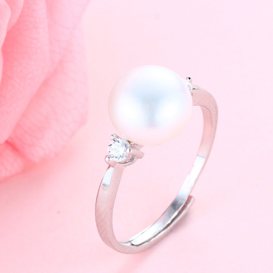 Real Natural Pearl Wedding Ring Fashion 925 Sterling Silver Women Engagement Zircon Ring Elegant Jewelry Gifts