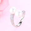CauuevHigh Quality 925 Sterling Silver Double Pearls Rings AAA Cubic Zircon 2020 New Fashion Jewelry Vintage Wedding Rings Gifts