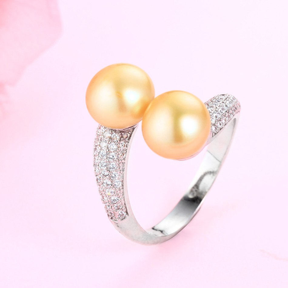 CauuevHigh Quality 925 Sterling Silver Double Pearls Rings AAA Cubic Zircon 2020 New Fashion Jewelry Vintage Wedding Rings Gifts