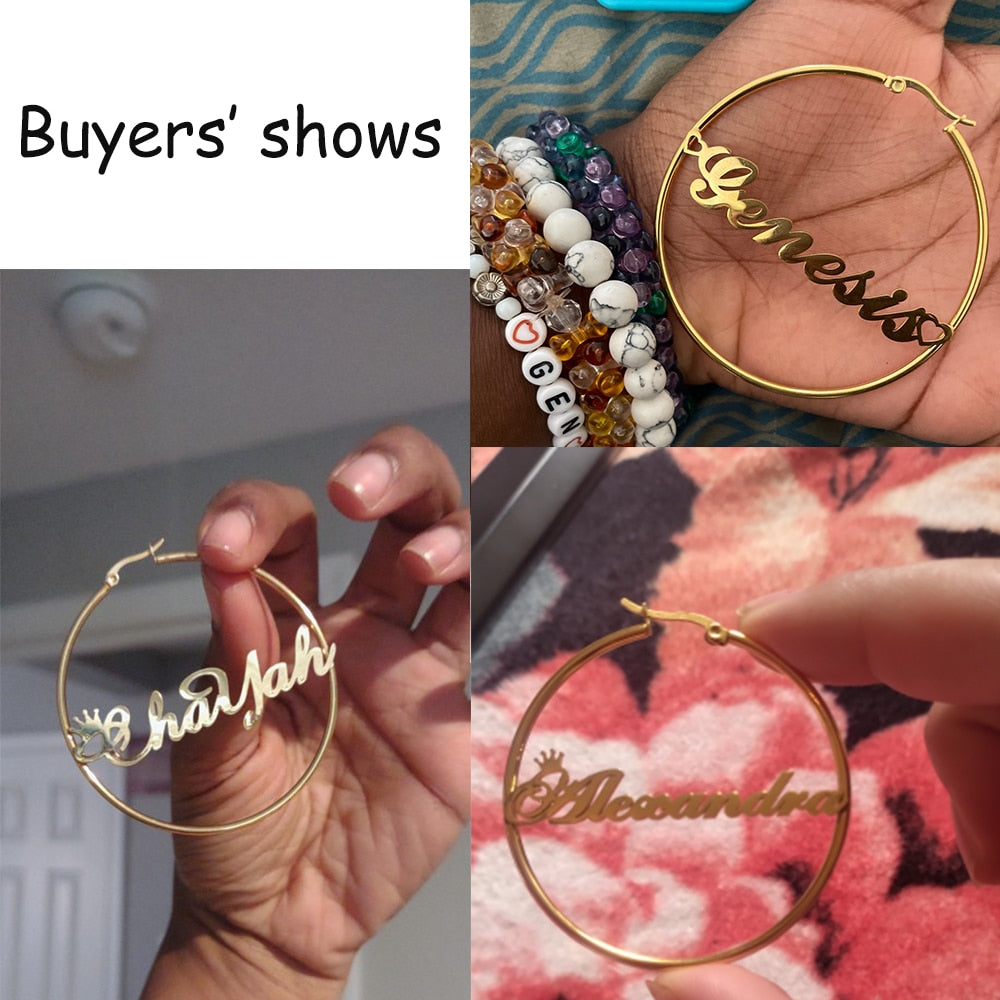 Cazador Custom Name Hoop Earrings Personalized Gold Color Stainless Steel For Earrings Women Letter Nameplate Circle Jewelry