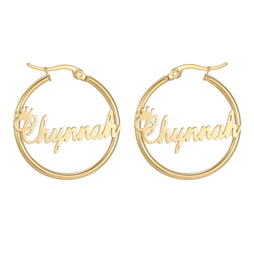 Cazador Custom Name Hoop Earrings Personalized Gold Color Stainless Steel For Earrings Women Letter Nameplate Circle Jewelry