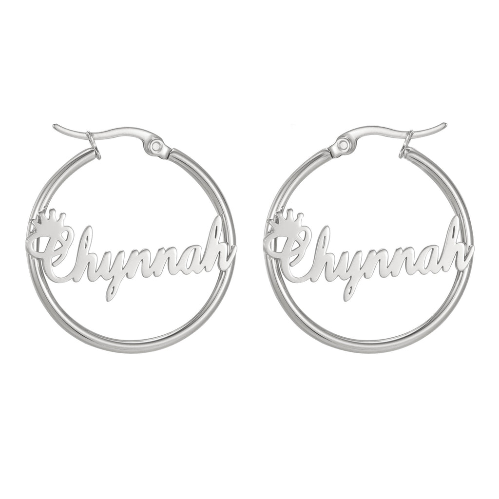 Cazador Custom Name Hoop Earrings Personalized Gold Color Stainless Steel For Earrings Women Letter Nameplate Circle Jewelry