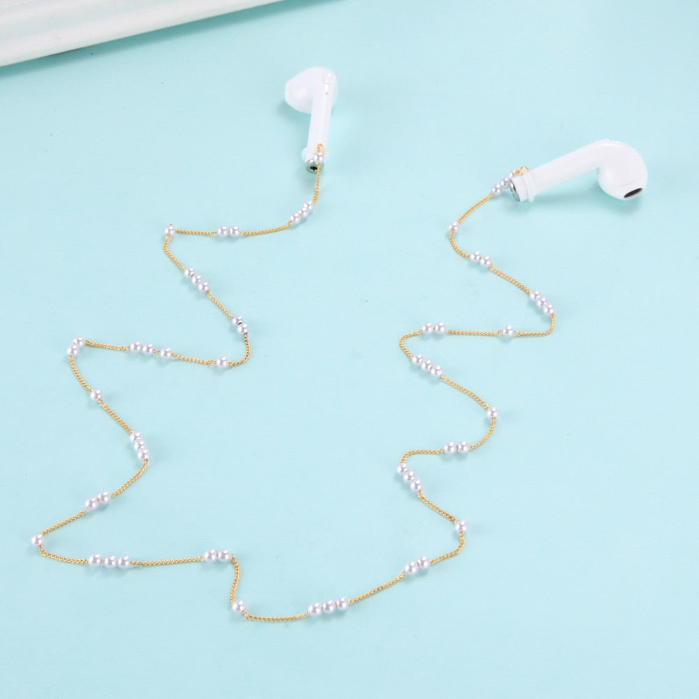 Cazador Women Wireless Earphones Anti-Lost Chain Beaded Headphone Chains Strap Retention Necklace For Airpods  Gifts