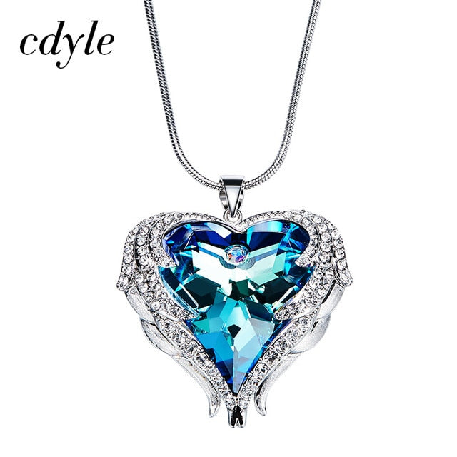 Crystals from Swarovski Necklaces Zircon Fashion Jewelry for Women Pendant 2020 Blue Rhinestone Luxury Set Heart Statement