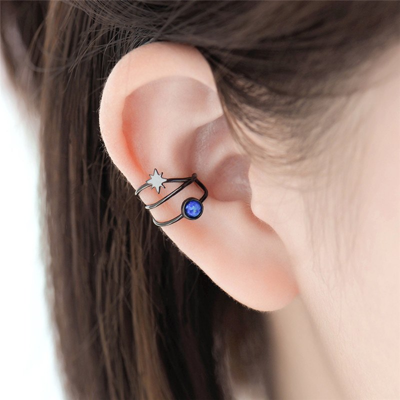 Celestial Globe Opal Clip Earrings For Women No Pierced Ears Original 925 Sterling Silver Fine Jewelry Black Gold-Color Aretes