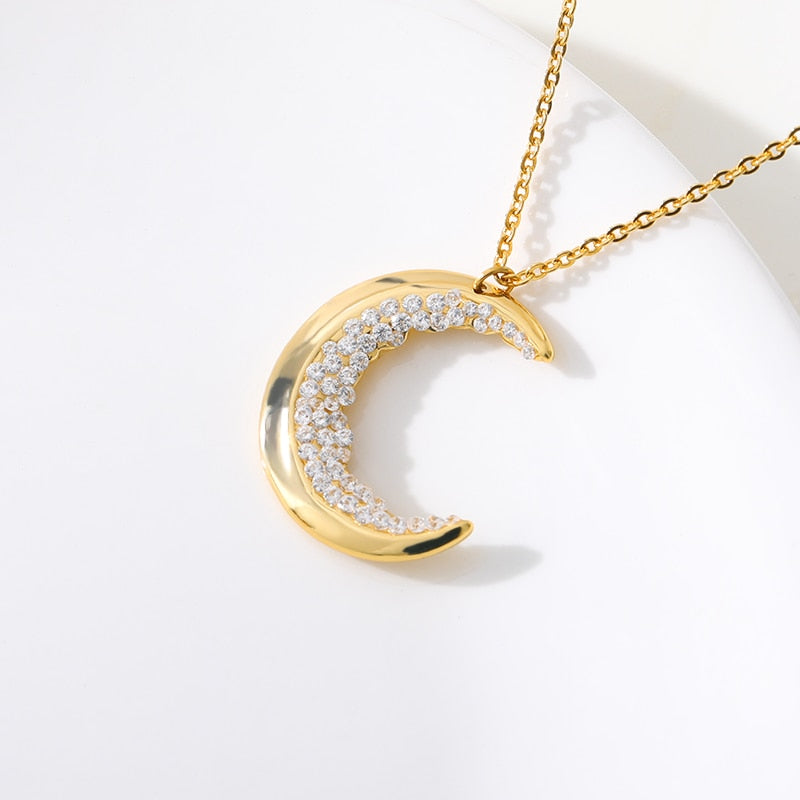 Celestial Jewelry Crescent Moon Necklace for Women Bear Bijoux Femme Gold Color Crystal Necklace BFF Collares Mujer
