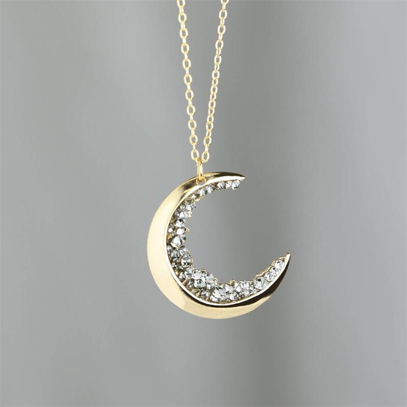 Celestial Jewelry Crescent Moon Necklace for Women Bear Bijoux Femme Gold Color Crystal Necklace BFF Collares Mujer
