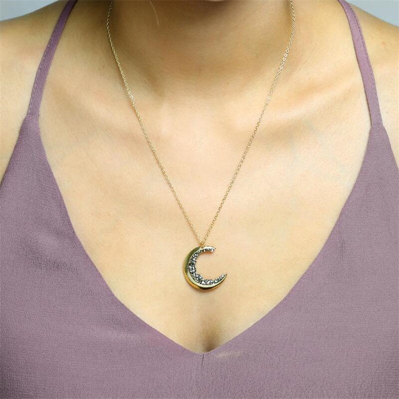 Celestial Jewelry Crescent Moon Necklace for Women Bear Bijoux Femme Gold Color Crystal Necklace BFF Collares Mujer