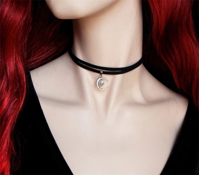 Celestial Necklace Crescent Moon Pendant Labradorite Necklace Moon Inspired Witch Jewelry Witchy Halfmoon Luna Gift