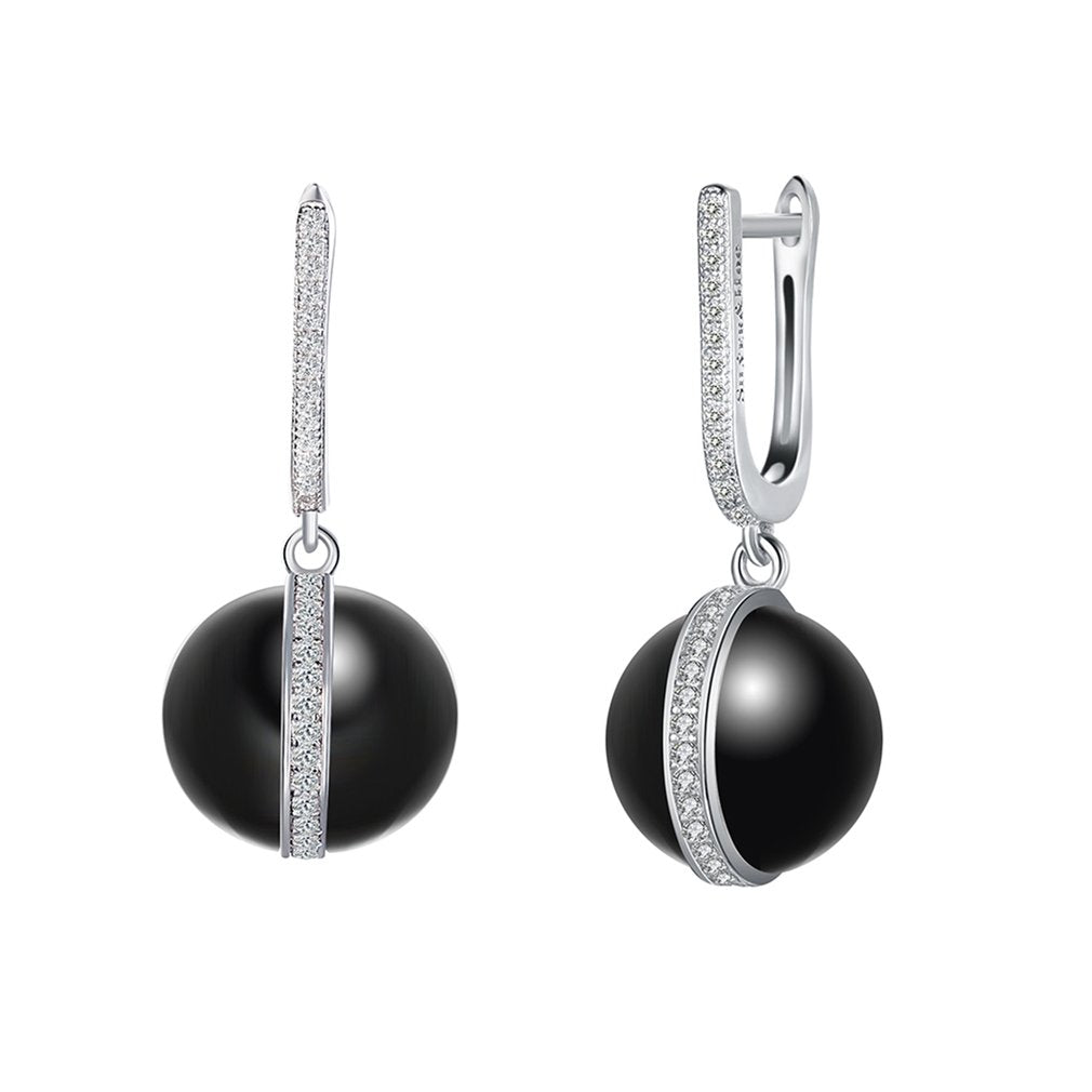 Ceramic Jewelry Accessories 925 Sterling Silver CZ Female Dangle Ball Bead Eardrop fit For Party Wedding Jewelry