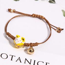 Ceramic Lucky Cat Bell Bracelet Female Student Girlfriends Hand-woven Red Colors Rope Bangle