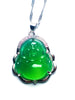 Certificate Sterling silver S925 18KGP Natural Gold Inlaid Green Jade Buddha Pendant Chain Necklace Gemstone Wholesale