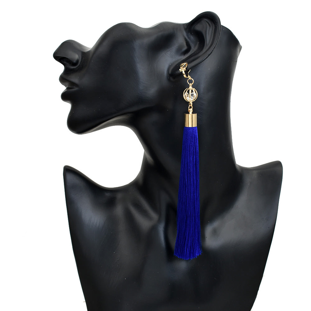 Gold Color Clip Earrings For Women Bohemian Long Tassel Earrings Crystal Jewelry Ear Cuff Earring boucle d oreille