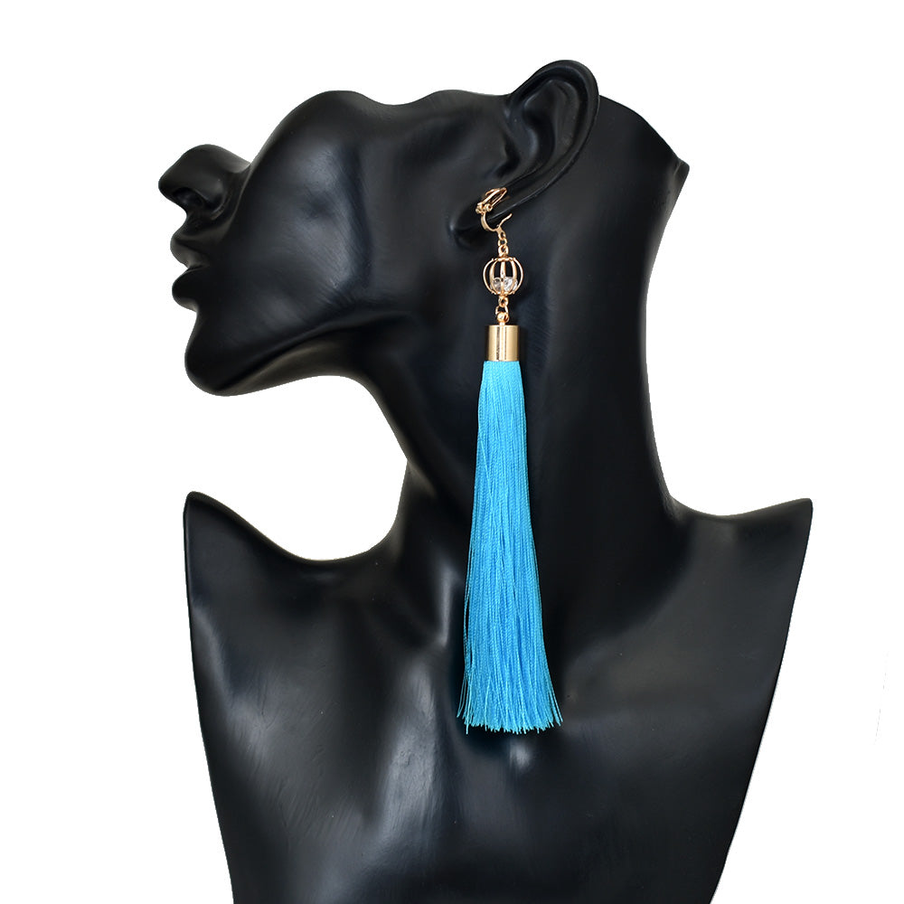 Gold Color Clip Earrings For Women Bohemian Long Tassel Earrings Crystal Jewelry Ear Cuff Earring boucle d oreille