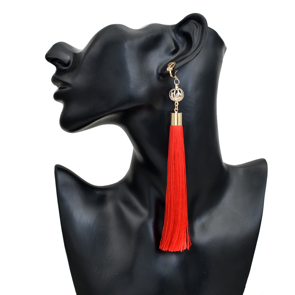 Gold Color Clip Earrings For Women Bohemian Long Tassel Earrings Crystal Jewelry Ear Cuff Earring boucle d oreille