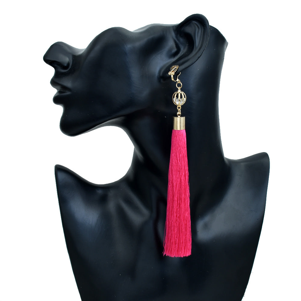 Gold Color Clip Earrings For Women Bohemian Long Tassel Earrings Crystal Jewelry Ear Cuff Earring boucle d oreille