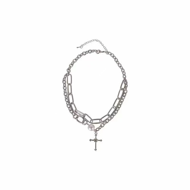 Chain Around the Neck Cross Necklace For Women Pendant Vintage Multilayer Jewelry Hip-Hop Gothic Style Clavicle Chokers