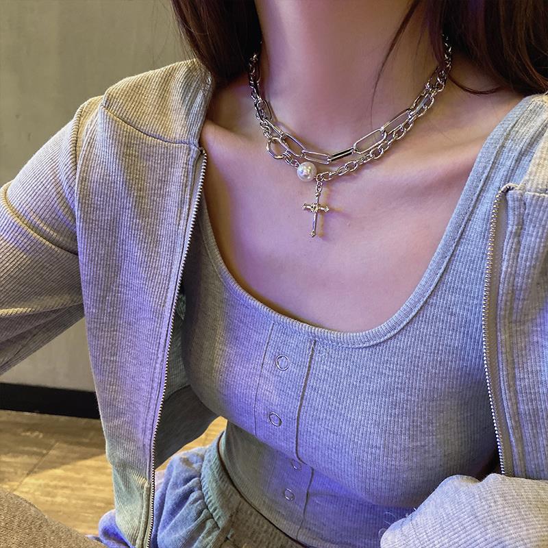 Chain Around the Neck Cross Necklace For Women Pendant Vintage Multilayer Jewelry Hip-Hop Gothic Style Clavicle Chokers