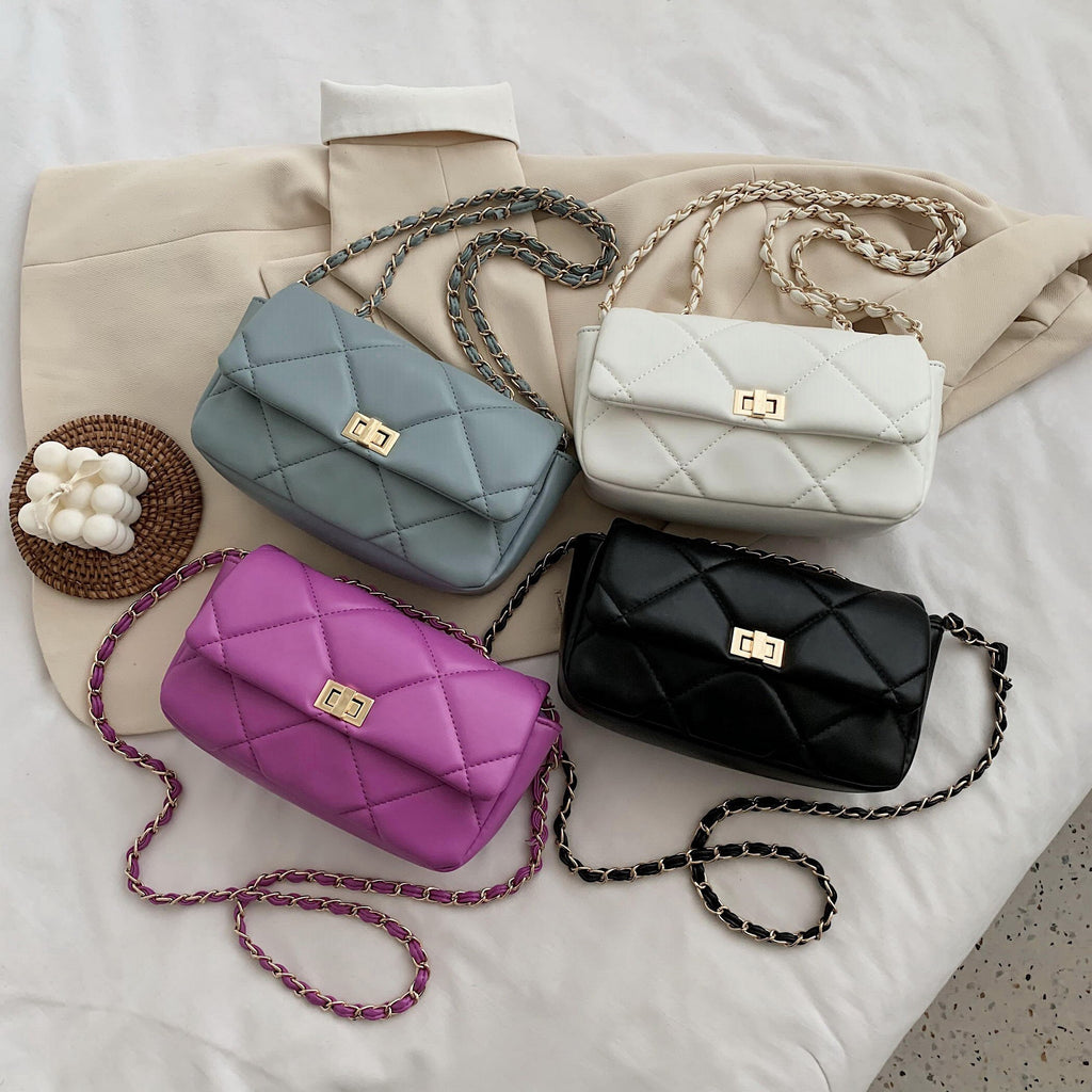 Chain Design PU Leather Crossbody Bags For Women 2022 Summer Solid Color Shoulder Handbags Female Travel Cross Body Bag