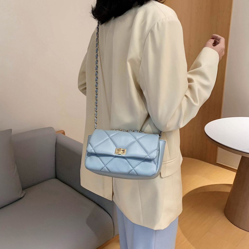 Chain Design PU Leather Crossbody Bags For Women 2022 Summer Solid Color Shoulder Handbags Female Travel Cross Body Bag