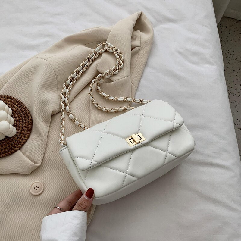 Chain Design PU Leather Crossbody Bags For Women 2022 Summer Solid Color Shoulder Handbags Female Travel Cross Body Bag