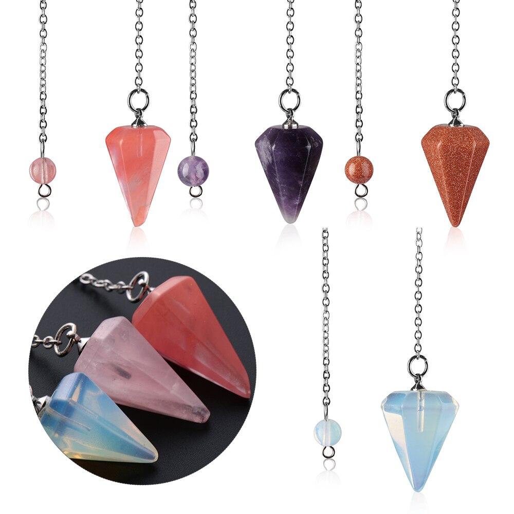 Chain Jewelry  Reiki Pendulum Natural Stone  Quartz Rock Amulet Healing Crystal Pendant Meditation Hexagonal Pendulums