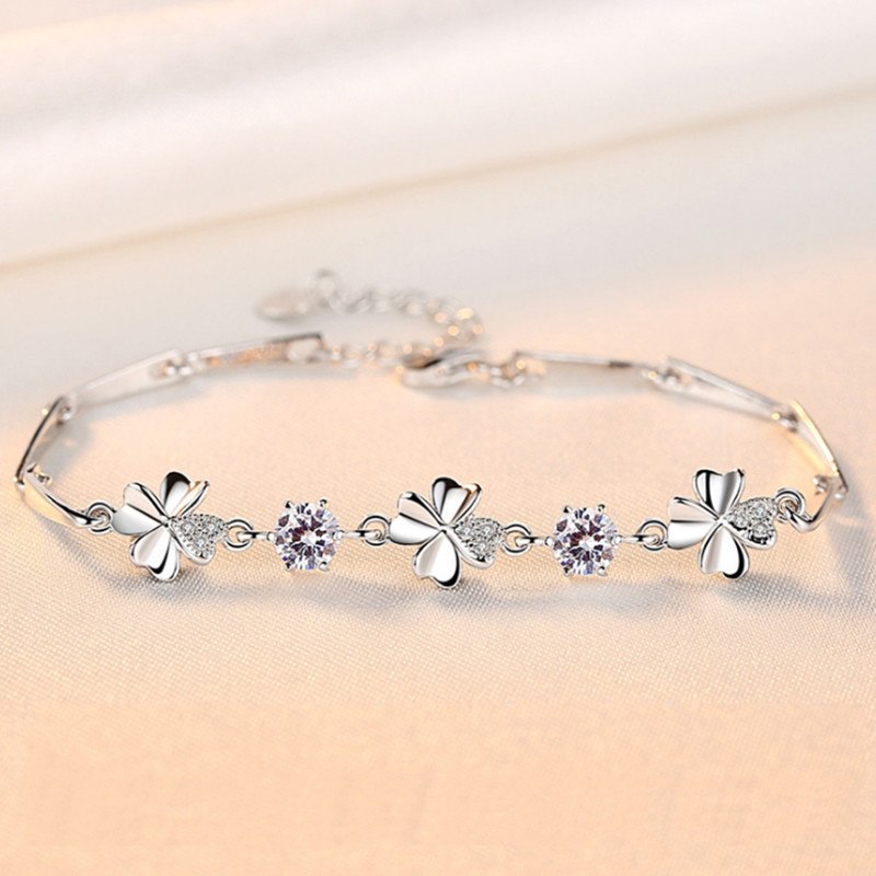 Chain & Link Bracelets For Women Jewelry Korean Style Clover Leaf Bracelet Silver 925 Party Weddding Aniversity Fine Jewelry