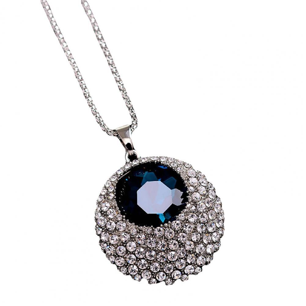Chain Necklace Rhinestone Inlaid Vintage Long Round Luxurious Pendant Necklace Shiny Jewelry for Women