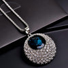 Chain Necklace Rhinestone Inlaid Vintage Long Round Luxurious Pendant Necklace Shiny Jewelry for Women