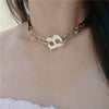 Chain Stitching Letter B Black Leather Necklace Gothic Style Dark Design Necklace Female Girl Personality Necklace