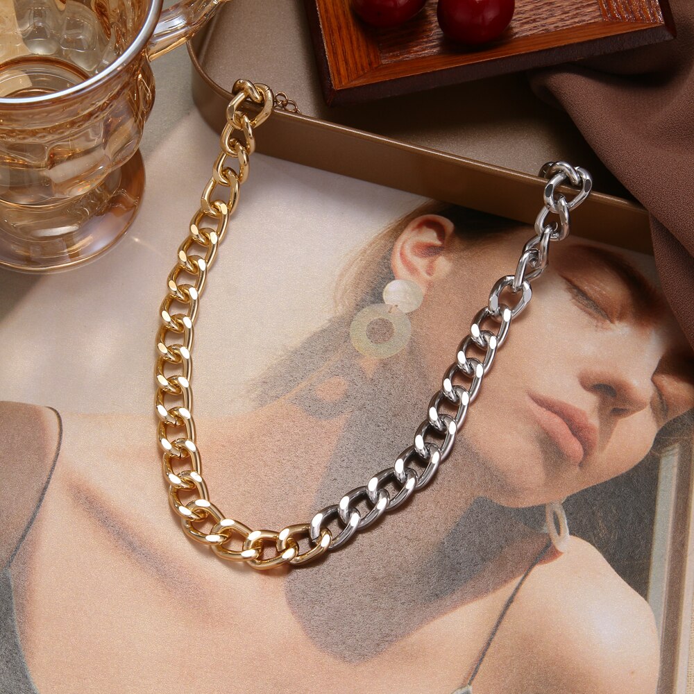 Chain Toggle Clasp Gold Necklaces Mixed Linked Circle Necklaces for Women Minimalist Choker Necklace Jewelry
