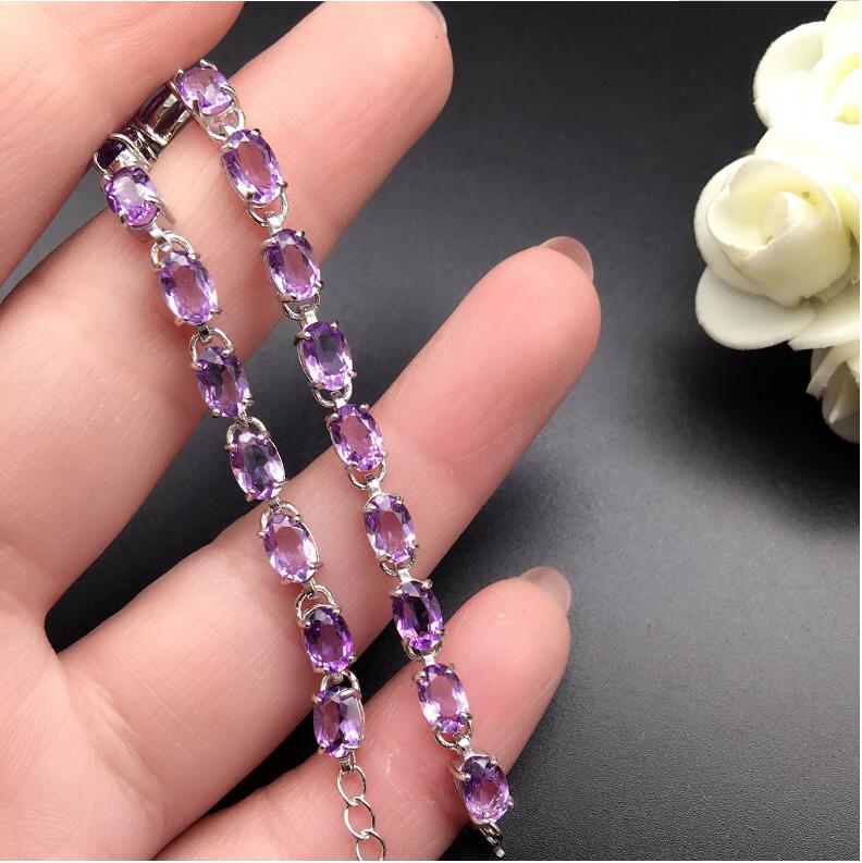 Chain bracelet Natural real amethyst 925 sterling silver Fine jewelry Purple gems 4*6mm 16pcs